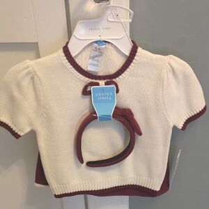 Draper James Kids Cream and Burgundy Sweater with Headband